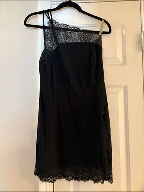 Free People Black One-Shoulder Lace Trim Dress